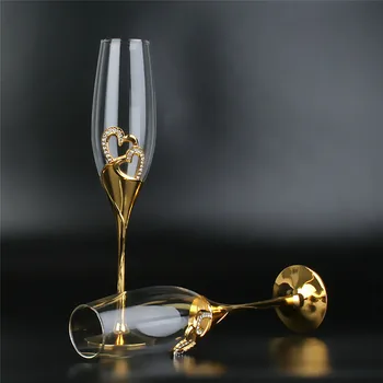 2-Osaline Pulm Crystal Šampanja Klaas Komplekti Flööt Klaasi Veini Klaas Pulm Kingitus Prillid Kuld Šampanja Klaasid 201-300 ML
