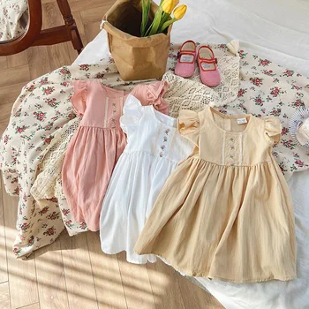 2023 Summer Baby Tüdrukud Pits Kleidid Lapsed Printsess Armas Lühikese Varrukaga Kleit Lapsed Kooli Kleit