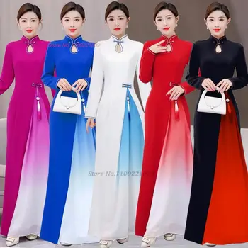 2024 aodai traditsiooniline vietnami cheongsam kleit retro gradient värvi vintage qipao riigi ao dai kleit elegantne pool qipao