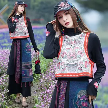 2024 hiina vest retro tang sobiks mantel riigi vest lille tikandid naiste varrukateta hanfu top traditsiooniline vintage vest