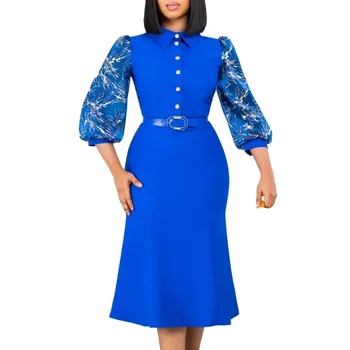 2024 Kevadel Aafrika Riided Aafrika Kleidid Naistele Dashiki Bodycon Midi Kleit Aafrika Riided Fashion Elegantne Kleit Koos Vöö