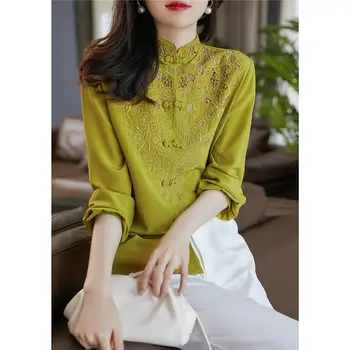 2024 uus hiina stiilis naised ol vintage pluus kevad sügis pluus elegantne vintage riided õõnes välja casual pluus iga päev