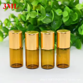 300pcs 3ml mini rulli sisse rulli pudelit eeterlikud õlid roll-on korduvtäidetavaid parfüümi pudeli kulla alumiiniumist kaaned