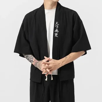 4 Värvi Jaapani Mood Puuvillast Voodipesu Kimono Särk Yukata Mehed Samurai Teksti Tikitud Kampsun Kampsun, Online-Hiina Pood