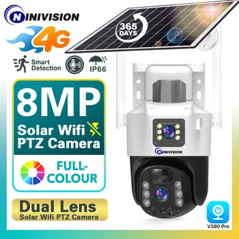 4G 8MP Dual Lens PTZ Aku Päikese Kaamera 4K Dual-Ekraanid, PIR Inimeste Jälgimise Väljas WIFI Turvalisuse CCTV Järelevalve IP Kaamera
