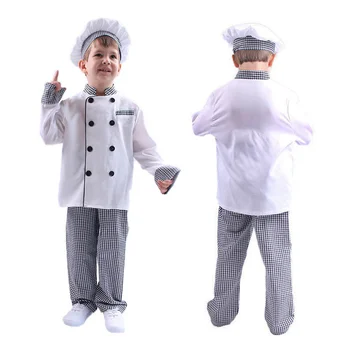 Beebi poistele peakokk ühtlane valge särk + ruuduline püksid + Anna koka müts cosplay sobiks pikkade varrukatega laste riided, Kostüümid