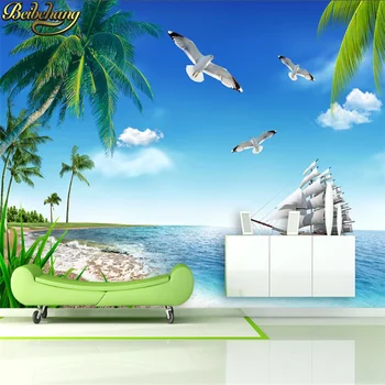 beibehang kohandatud de papel parede 3d tapeet Maldiivid seascape kookospähkli puu purjetamine diivan elutoas, tv taust seina-paber