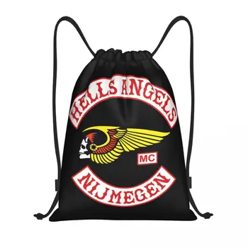 Custom Hells Angels Maailm Logo Pingutusnöör Kott Shopping Jooga Seljakotid Naised Mehed Mootorratta Klubi Sport Jõusaal Sackpack
