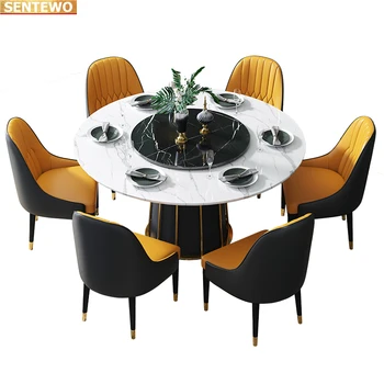 Disainer Luksus ring dinning Marble Rock Plaat söögilaud komplekt 4 6 toolid mesa tisch mööbel meuble Roostevabast terasest kuld alus