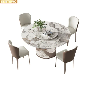 Disainer Luksus ring õhtusöök Marble Rock Plaat söögilaud komplekt 4 toolid mesa de jantar eettafel marbre Roostevabast terasest kuld alus