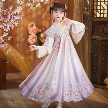 Elegantne Lilla Hanfu Traditsiooniline Hiina Tang Dynasty Stiilis Liblikas Põranda-Pikkus Tülli Pikad Varrukad Tüdrukute Kleit