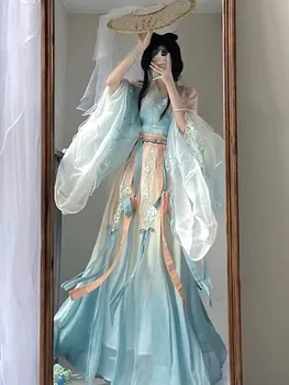 Hanfu Kleit Naised, Traditsiooniline Hiina Tikand Hanfu Naine Karneval Cosplay Kostüüm Gradient Sinine Hanfu Kleit Pluss Suurus