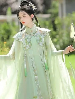 Hiina Stiilis Hanfu Naine Ming Dünastia Pilv Õla Seista Krae Pikk Särk Plisseeritud Kleit Vana Haldjas Kostüüm Elegantne Ülikond