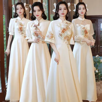 Hiina Stiilis Pruutneitsi Kleit 2023 Pikkade varrukatega Cheongsams Pulmas Kleidid Naistele Õhtul Qipao Cocktail Hommikumantlid
