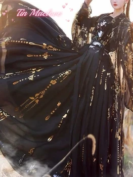 Hiina Traditsiooniline Hanfu Naiste rahvatantsu Kostüümid Haldjas Printsess Kleidid, Retro Cosplay Tüdruk Riided Must Valge Kraana