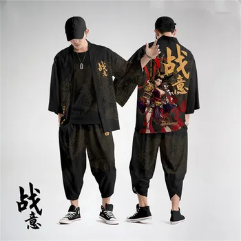 Jaapani Traditsiooniliste Rõivaste Võitmatu Prindi Kimono Püksid Meeste Retro Yukata Aasia Mood Tang Sobiks Harajuku Hanfu Yukata Jacke