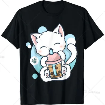 Kass Boba Tee Mull Tee Anime Kawaii T-Särgi ümber Kaela Tee Naised, Mehed, Poisid, Tüdrukud