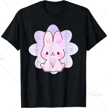 Kawaii Jänku Sakura Pastell Goth T-Särk ümber Kaeluse ja Lühikeste Varrukatega Särk Naistele, Meestele