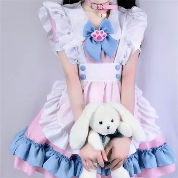 Kawaii Lolita Anime Neiu Komplekt Roosa + Sinine Cosplay Neiu Riided Lolita Seelik Kostüüm Armas Jaapani Cosplay Kostüüm Anime Riided