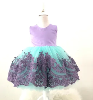 Käsitöö Lilla Applique Beebi Tüdrukute Kleidid Tülli pits Imiku Sünnipäeva Kleit Uus Eriline Kleit Suurus 6M 9K 12M 24 M