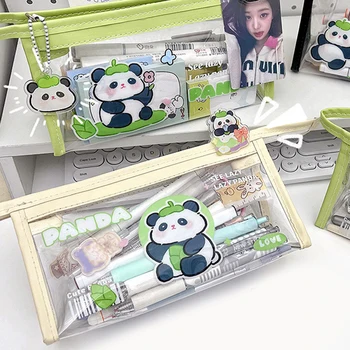 Läbipaistev Suure Mahutavusega Veekindel Cute Cartoon Giant Panda Pliiats Kotid Kaasaskantav Pen Case Pliiats Ladustamise Kotid, Reisikotid