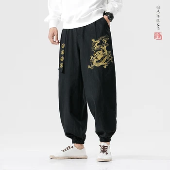 Meeste Lõtv Vabaaja Pluss Suurus Hiina Stiilis Püksid Meeste Dragon Tikandid Meeste Lühikesed Püksid Meeste Tang Sobiks Hanfu Kung Fu Püksid