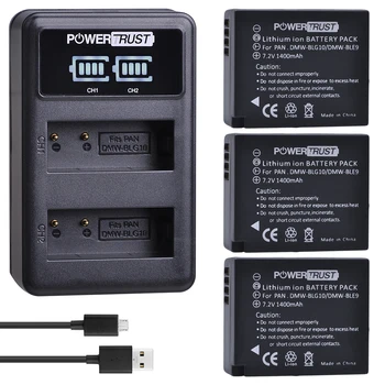 PowerTrust 3Pc DMW-BLG10 DMW-BLE9 BPDC15 Aku + LED-Dual-USB-Charger Panasonic LUMIX GF5 GF6 GX7 LX100 GX80 GX85