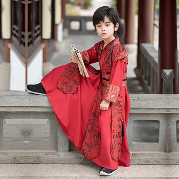 Punane, Traditsiooniline Hiina Stiilis Kostüüm Laste Tulemuslikkuse Riided Poistele Tang Sobiks Prindi Hanfu Kevad Sügis Vana Kostüüm