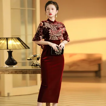 Retro Vintage Elegantne Õhtu Pool Samet Naiste Kleit Qipao Cheong-sam