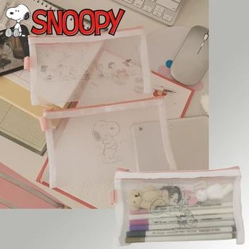 Snoopy Pliiats Kotti Kosmeetika Kott Naiste Läbipaistev Koomiks Anime Tüdruk Kirjatarvete Kott Ladustamise Kott Õppida Kooli Meik Asjade Kingitus