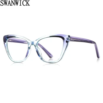 Swanwick anti sinine valgus cat eye prillid naistele atsetaat vintage prillide raami optiline selge objektiiv leopard läbipaistev kalle