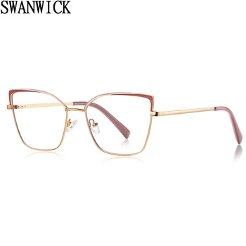 Swanwick anti sinine valgus prillid naiste cat eye mood metallist prillide raamid optiline kevad hinge naiste must roheline selge objektiiv