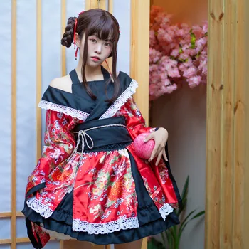 Traditsiooniline Jaapani Lolita Anime Cosplay Kostüüm Kimono Kleit Naistele Armas Yukata Tutu Kawaii Tüdruk Haori Pool Etapp Komplekt