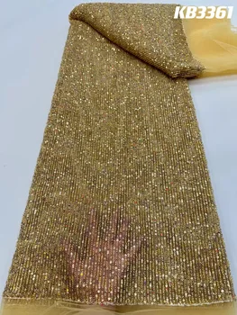 Vertikaalne Triibuline Läikiv Peep Varba Kingad Pits Kangas Gold Lace Trim Luksus Aafrika Pits Kangas Beaded Prantsuse Silma Elegantne Kleit Pulm