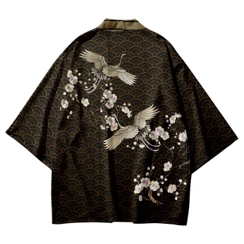 Vintage Mood Kraana Prindi Beach Kimono Naine Kampsun, Särk 2023 Suvel Jaapani Yukata Naine Streetwear Rüü Riided