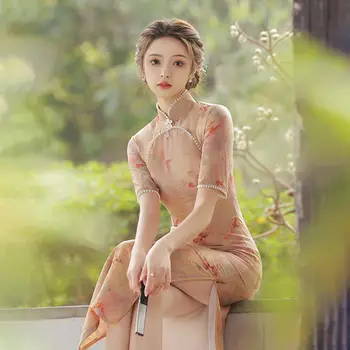 Yourqipao Hiina Sügisel Cheongsam 2023 Uus Naiste Traditsiooniline Qipao Temperament Retro Vintage Roosa Pikk õhtukleit Kleidid